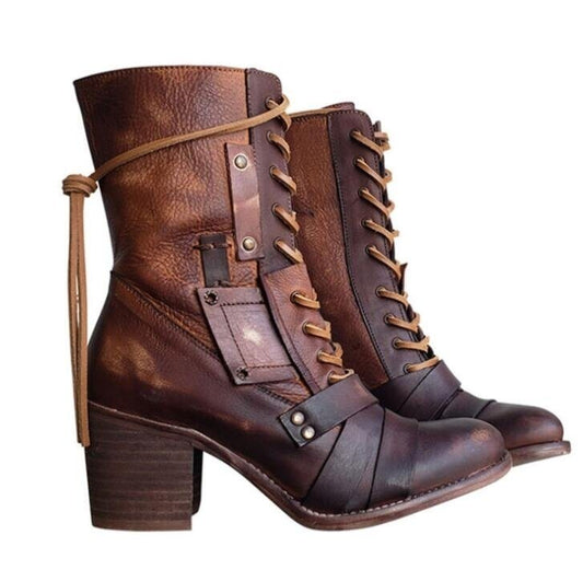 Lace Up Buckle Boots Studded Booties
