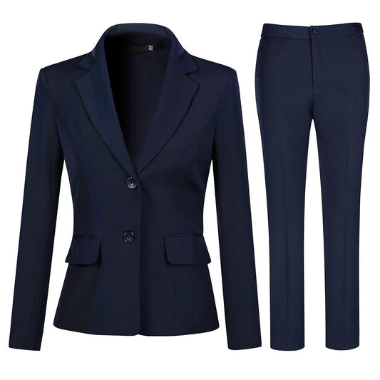 Female Professional Formal Solid Color Suit Two Button Notched Lapel Suit (Blazer and Pants)