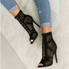 Fashion show Black Net Fabric Cross strap Sexy high heel Sandals Woman shoes Pumps Lace-up Peep Toe Sandals Casual Mesh