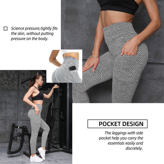 TIK Tok Leggings Women Butt Lifting Workout Tights Plus Size Sports High Waist Yoga Pants Pocket Grey Small