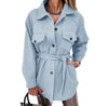 Lapel Thigh Length Front Woolen Coat with Belt