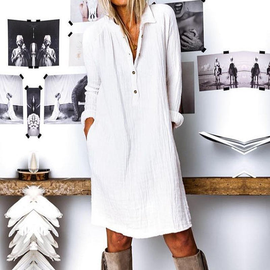 Autumn Fashion Solid Long Shirt Dress