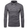 Men Polo Shirts Long Sleeve Slim Fit Breathable Shirts With Pockets