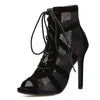 Fashion show Black Net Fabric Cross strap Sexy high heel Sandals Woman shoes Pumps Lace-up Peep Toe Sandals Casual Mesh