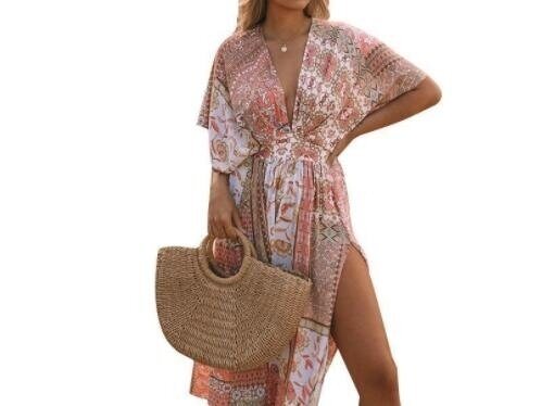 Floral Print Slit Bikini Cover Up