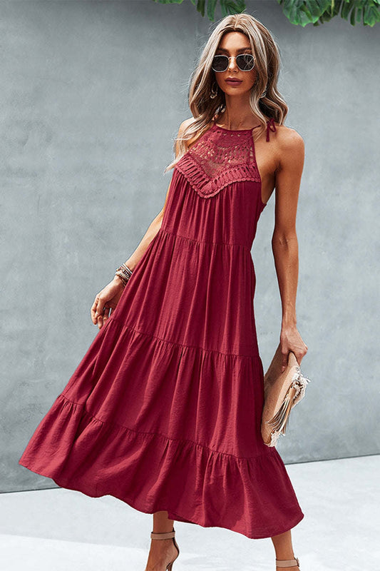 Halter Neck Solid Ruffle Loose Dress