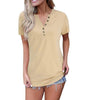 V-Neck Button Causal Tops Blouse T Shirt