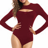 Women's Sexy Cutout Front Long Sleeve Bodysuit Jumpsuits Soft Comfortable T Shirt Daily Wear for Women