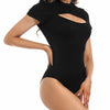 Women's Sexy Cutout Front Short Sleeve Bodysuit Jumpsuits Soft Comfortable T Shirt Daily Wear for Women