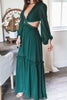 Elegant Green Ruffled Deep V Neck Dress