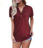 V-Neck Button Causal Tops Blouse T Shirt