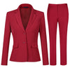 Female Professional Formal Solid Color Suit Two Button Notched Lapel Suit (Blazer and Pants)